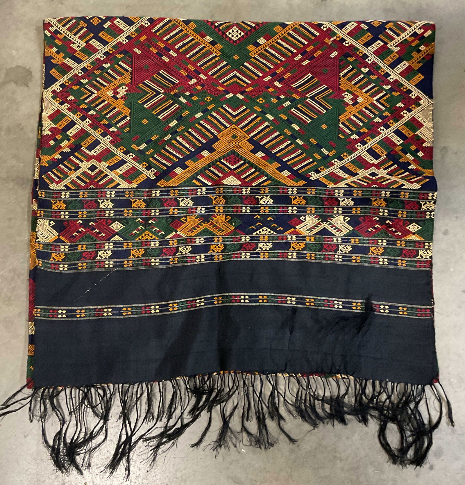 Lao Style Silk Embroidered Fringed Textile 106in (1 of 6)