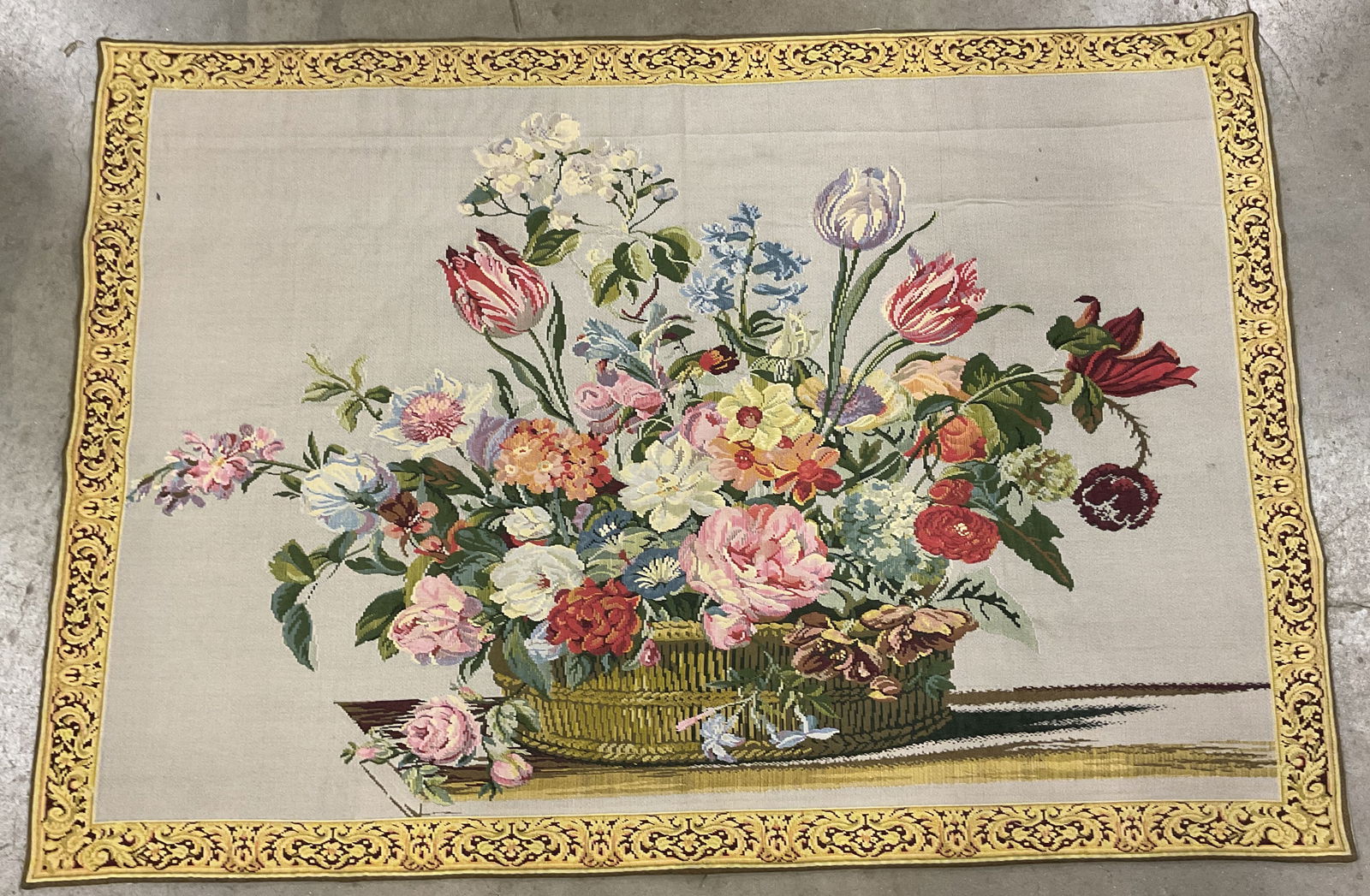 Vintage Floral Embroidered Tapestry Panel 54in (1 of 6)