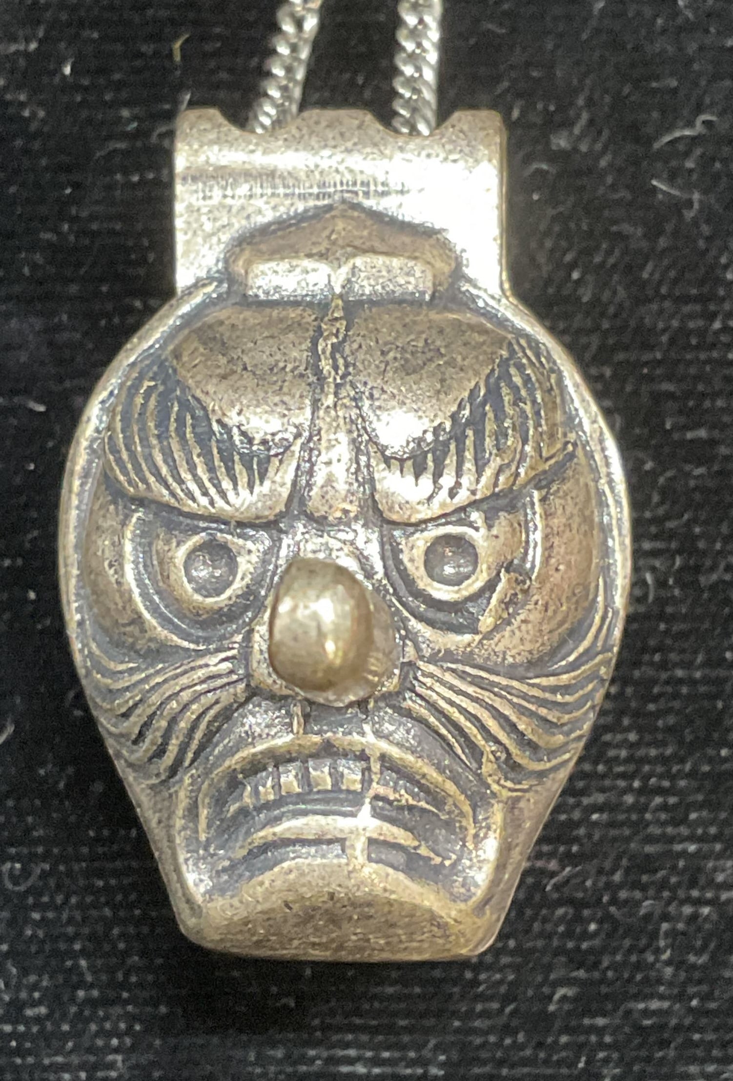 Vintage Silver Tone Kabuki Mask Pendant Necklace (1 of 6)