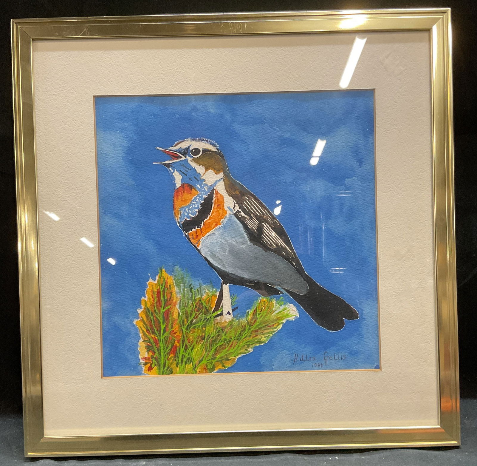 Signed Hillie Gellis Bird Watercolor Painting 1980 (1 of 6)