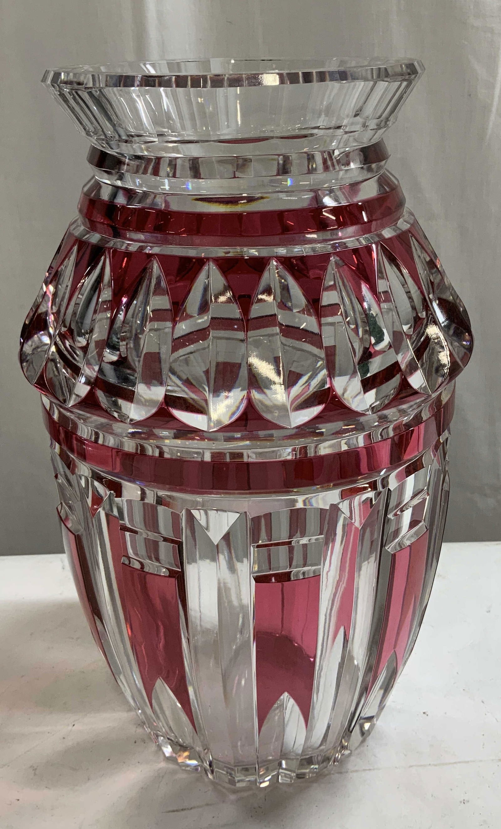 Vntg Val Saint Lambert Cranberry Crystal Vase (1 of 7)