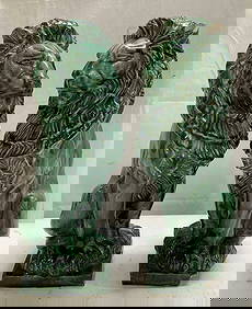 Vntg Pair BLACKHEATH Green Ceramic Lion Statues (1 of 7)