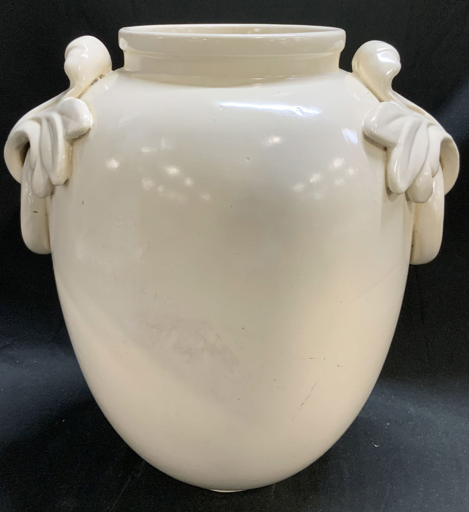 Signed Cream Vase W Acanthus Leaf Handles (1 of 6)