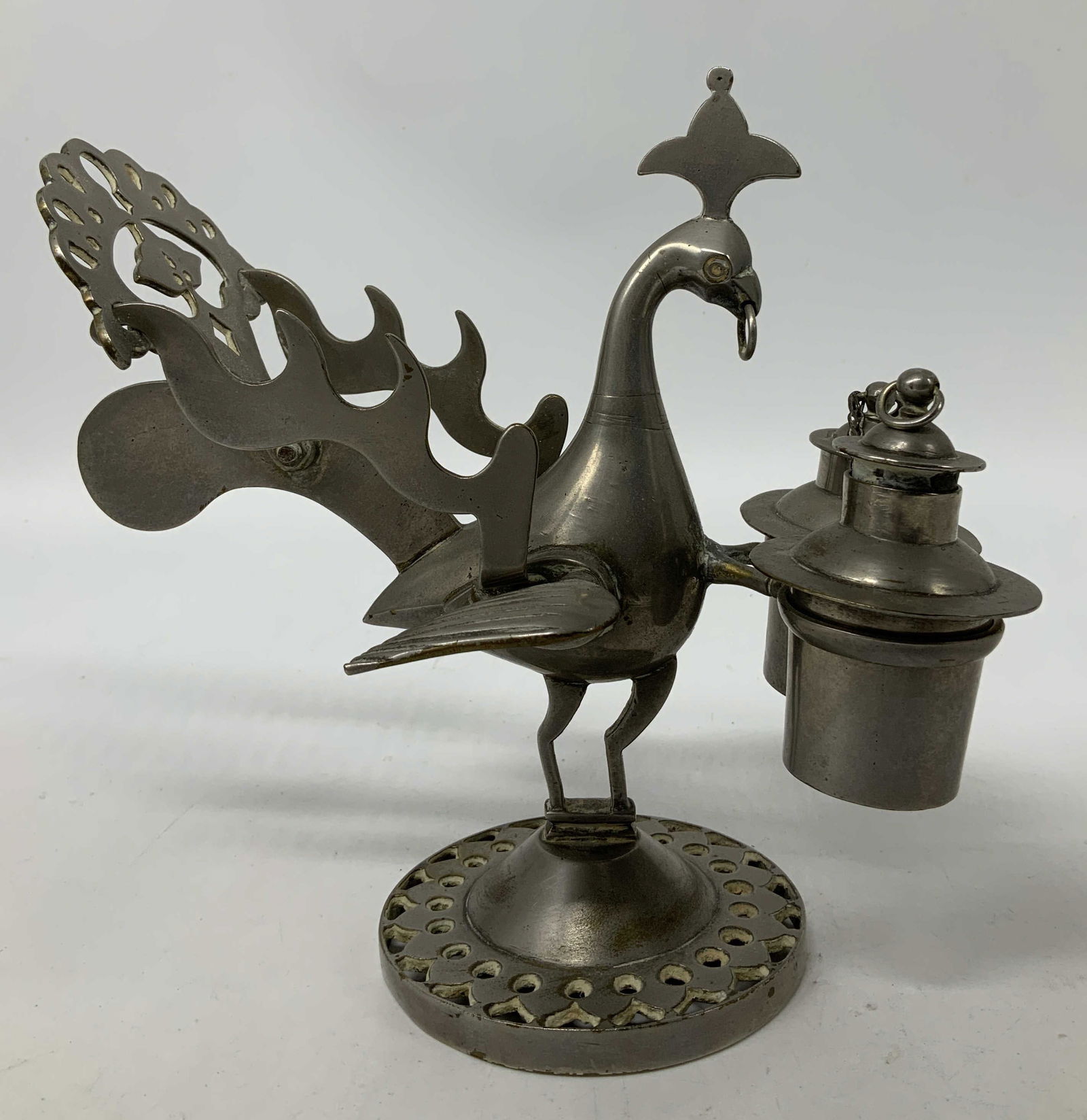 Vintage Peacock Silver Tone Metal Inkwell (1 of 7)