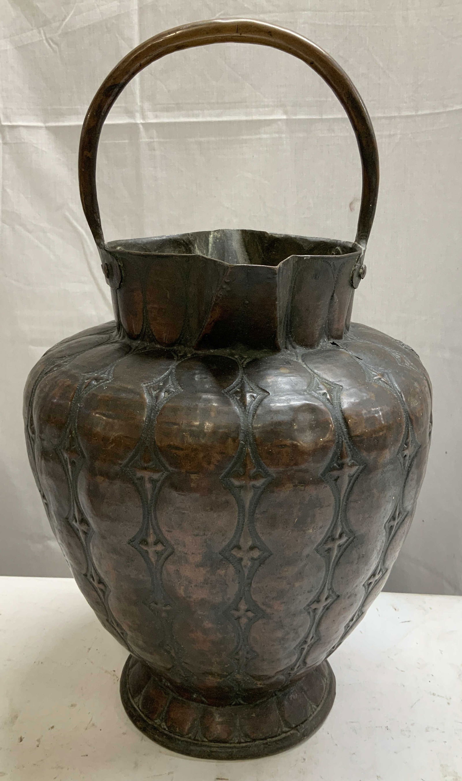 Antique Embossed Bronze Handled Vessel (1 of 6)