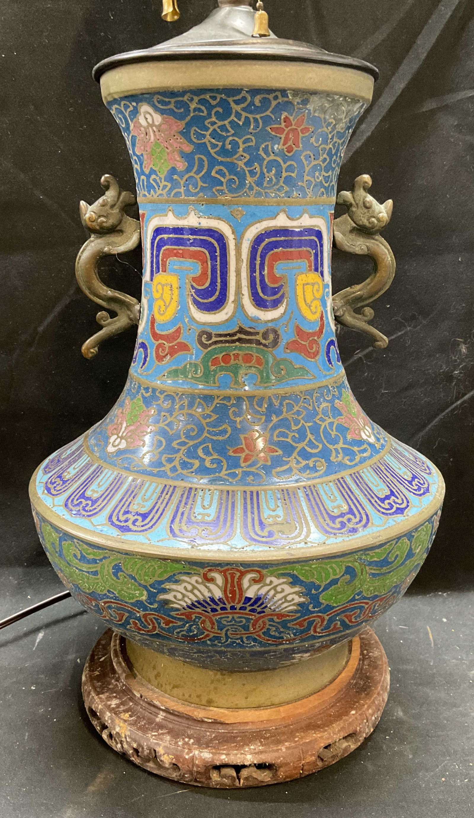 Vintage Asian Cloisonne Enamel Table Lamp (1 of 7)