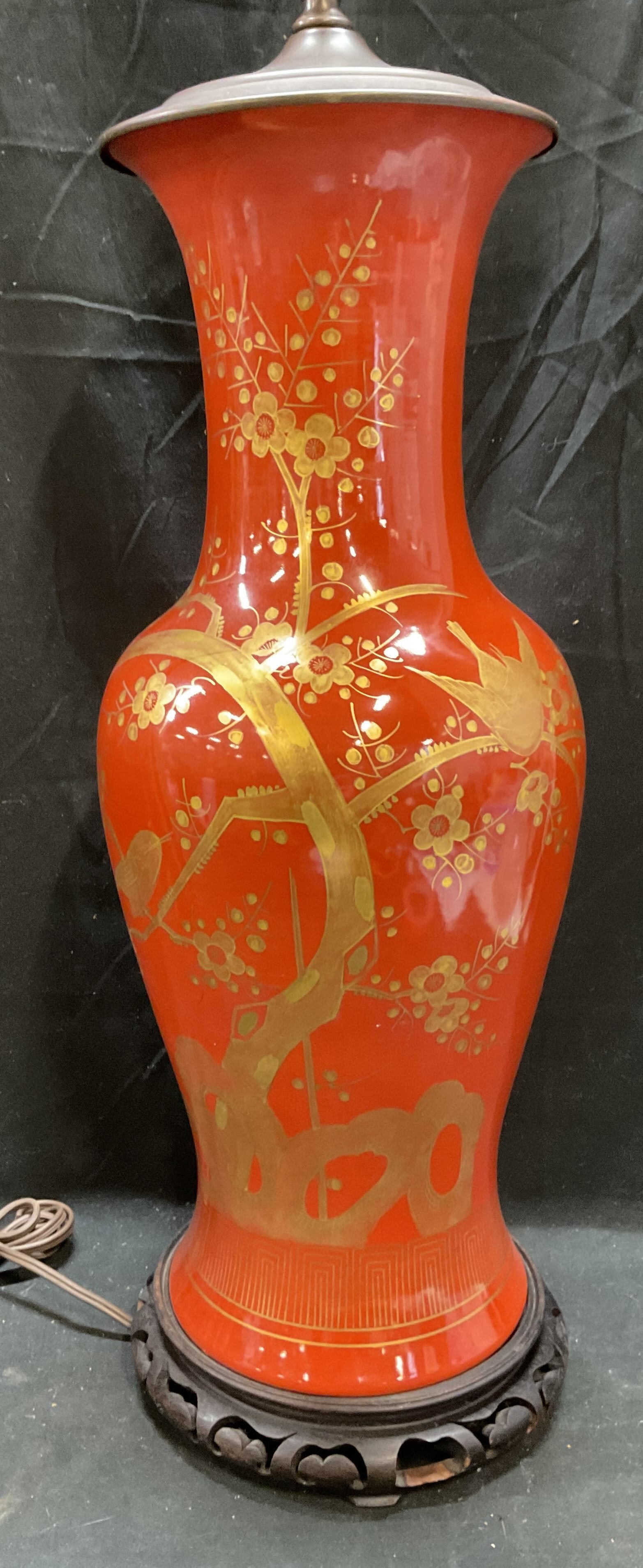 Vintage Arian Gilt Red Porcelain Table Lamp (1 of 7)