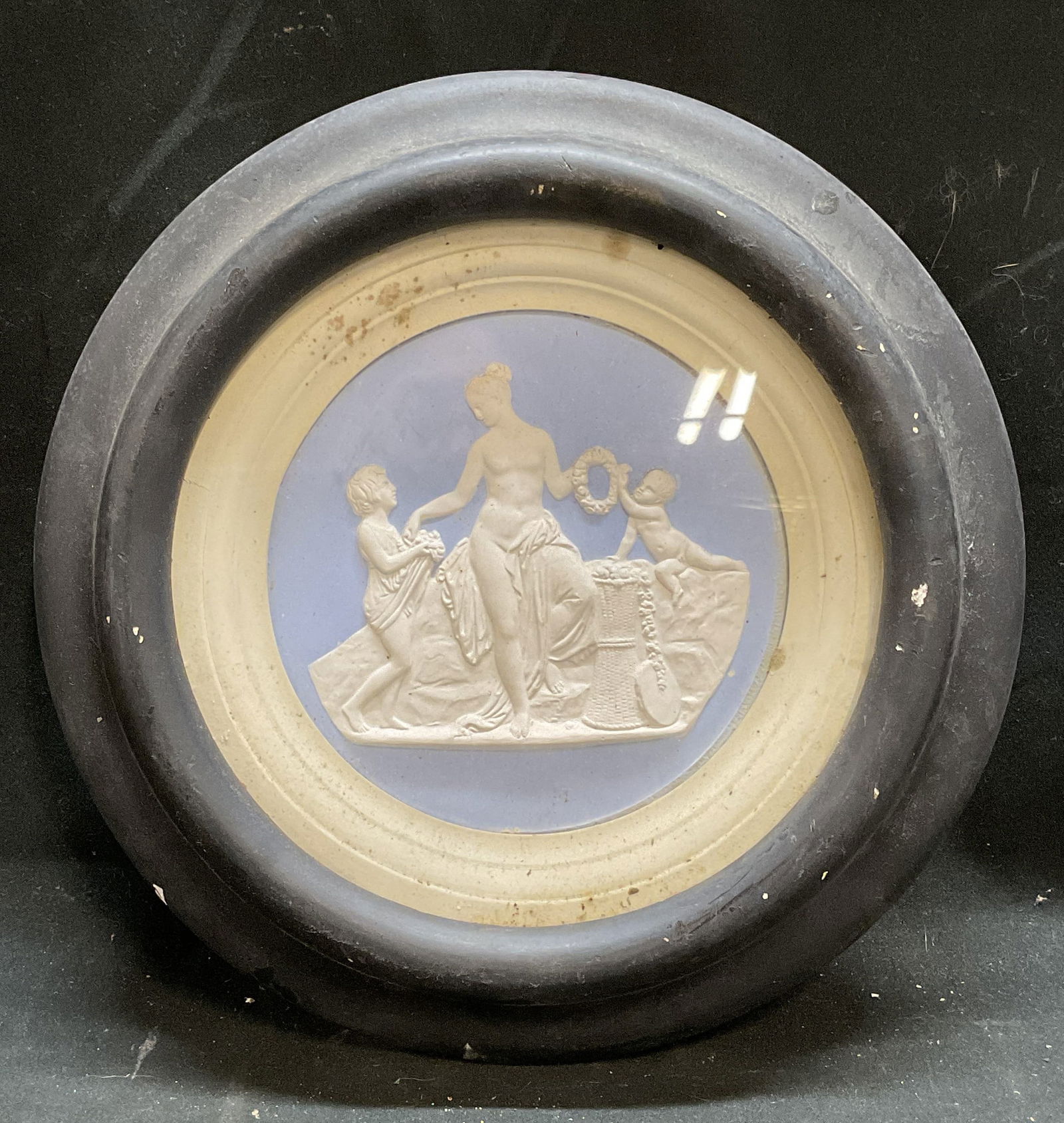 Vtg Framed Woman & Cherub Jasperware Plaque (1 of 6)