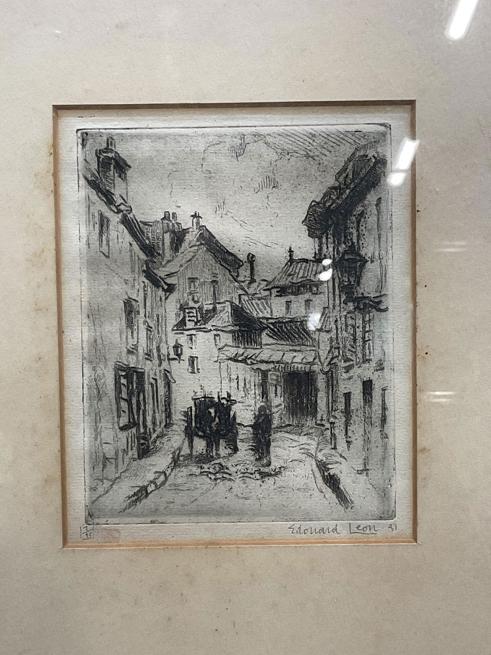 Signed Edouard Leon Street Scene Etching (1 of 6)