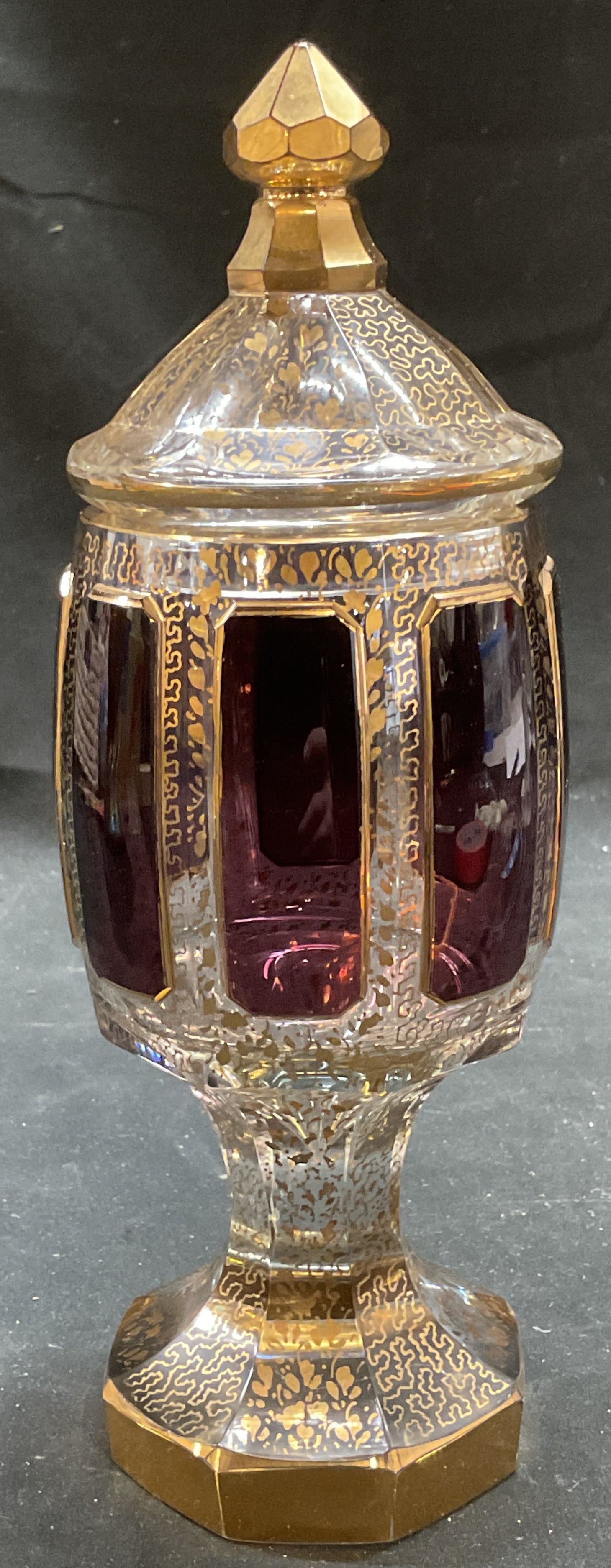 Crystal Ruby to Clear Gilt Vase with Cover (1 of 6)
