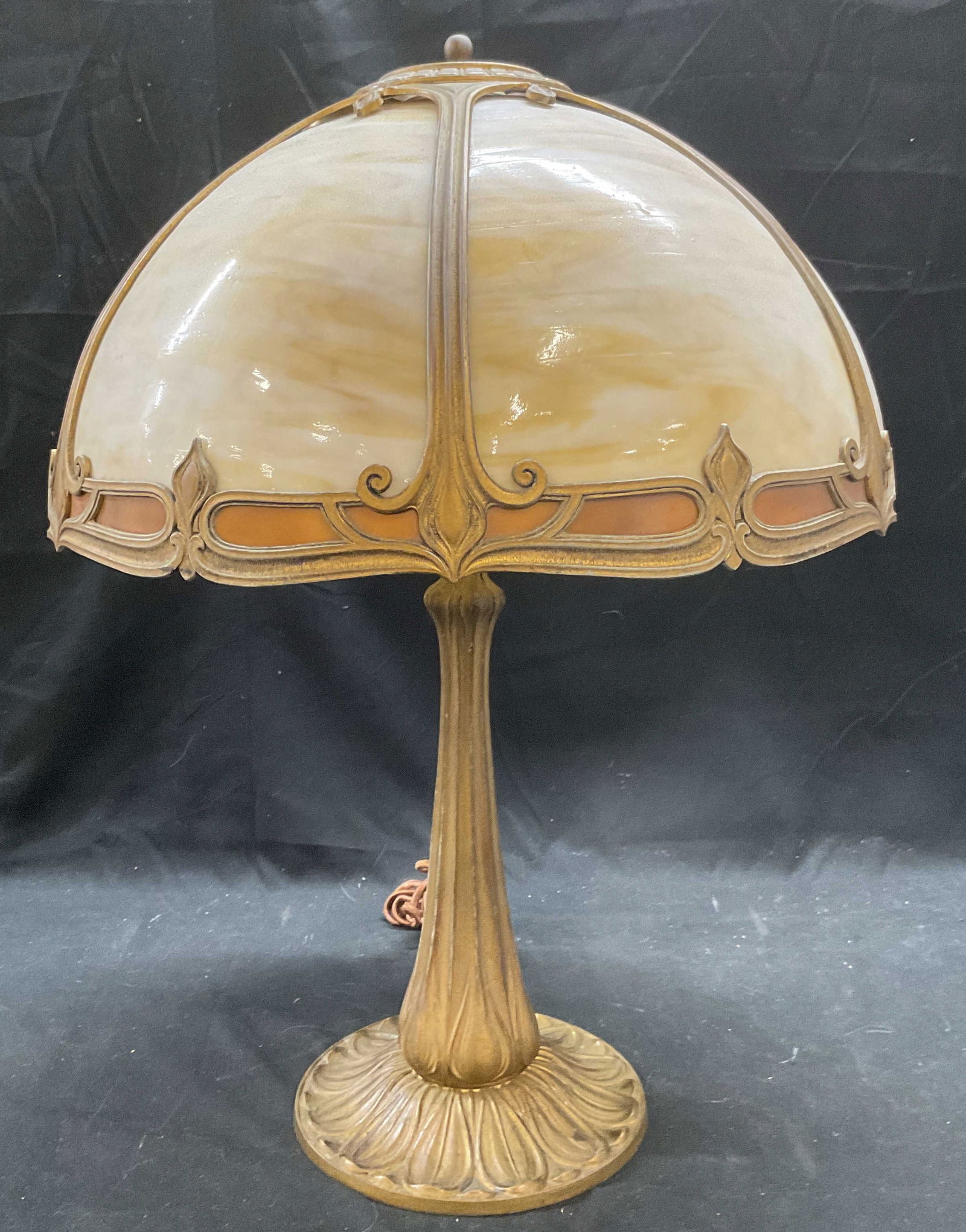 Antique Art Nouveau Gilt Slag Glass Table Lamp (1 of 8)