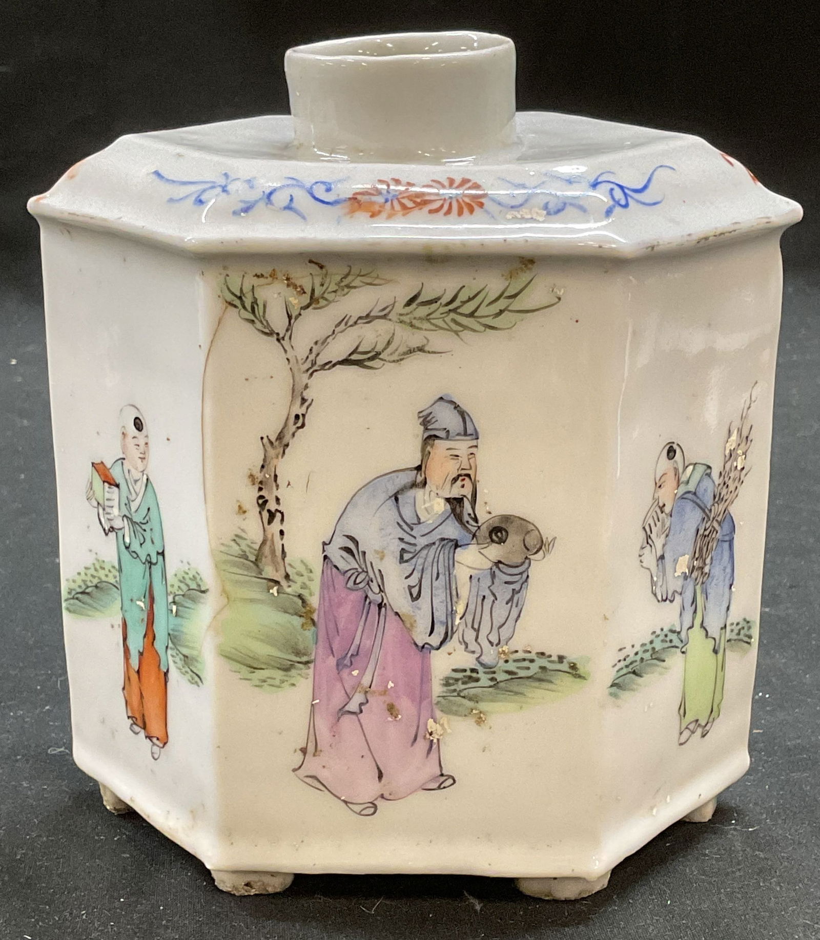 Vtg Signed Chinese Porcelain Tea Caddy (1 of 6)