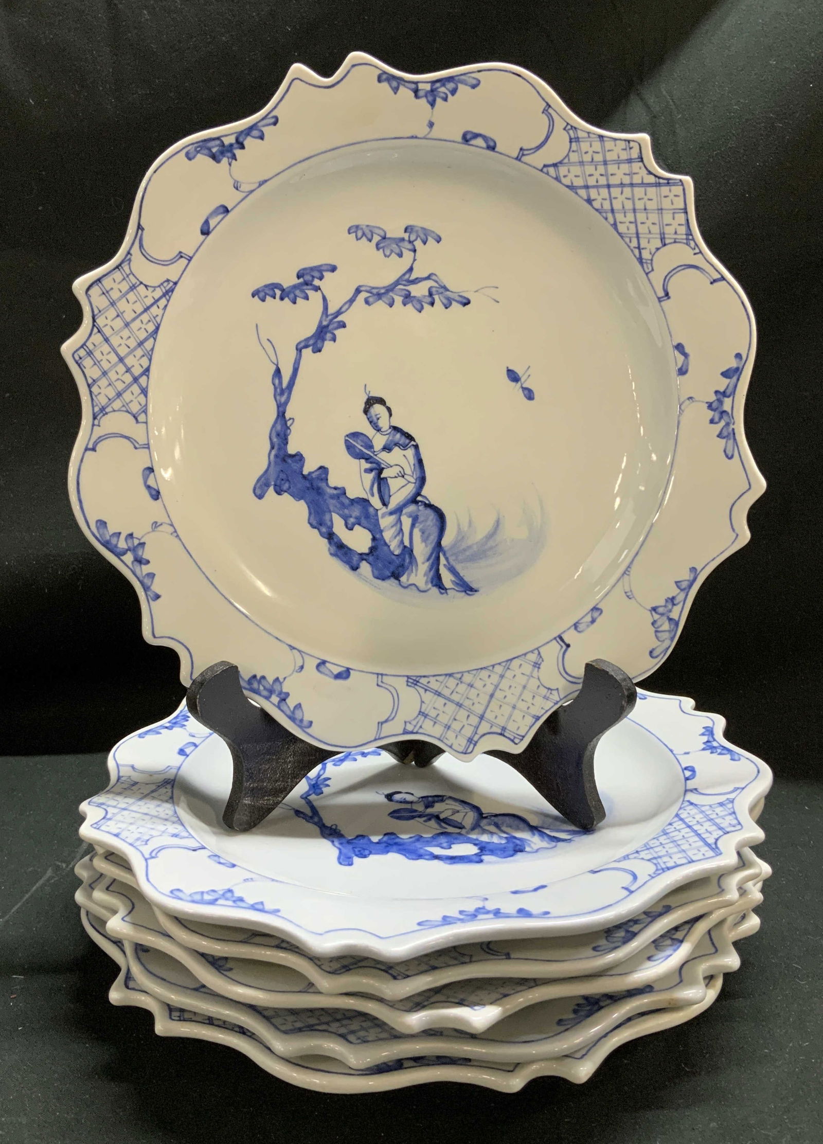 Set 6 MMA Blue & White Asian Scene Plates (1 of 6)