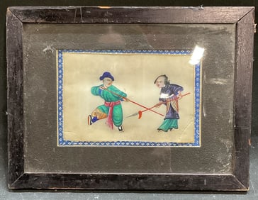 Antique Chinese Pith Painting, Combat Scene
