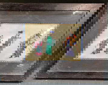 Antique Chinese Pith Painting, Court Scene