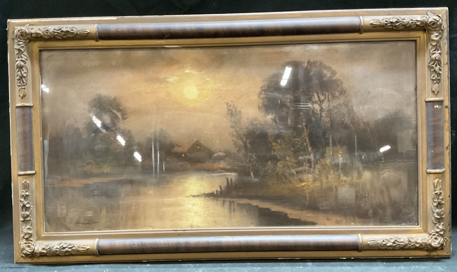 Antique Signed Landscape Pastel Painting 27.5in (1 of 7)