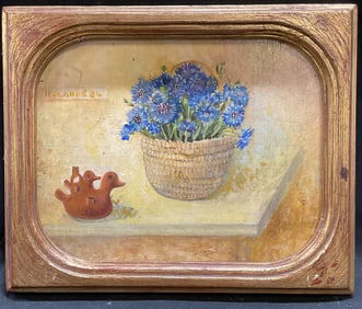 Sgnd Rolande Still Life Flowers Oil Painting 1984