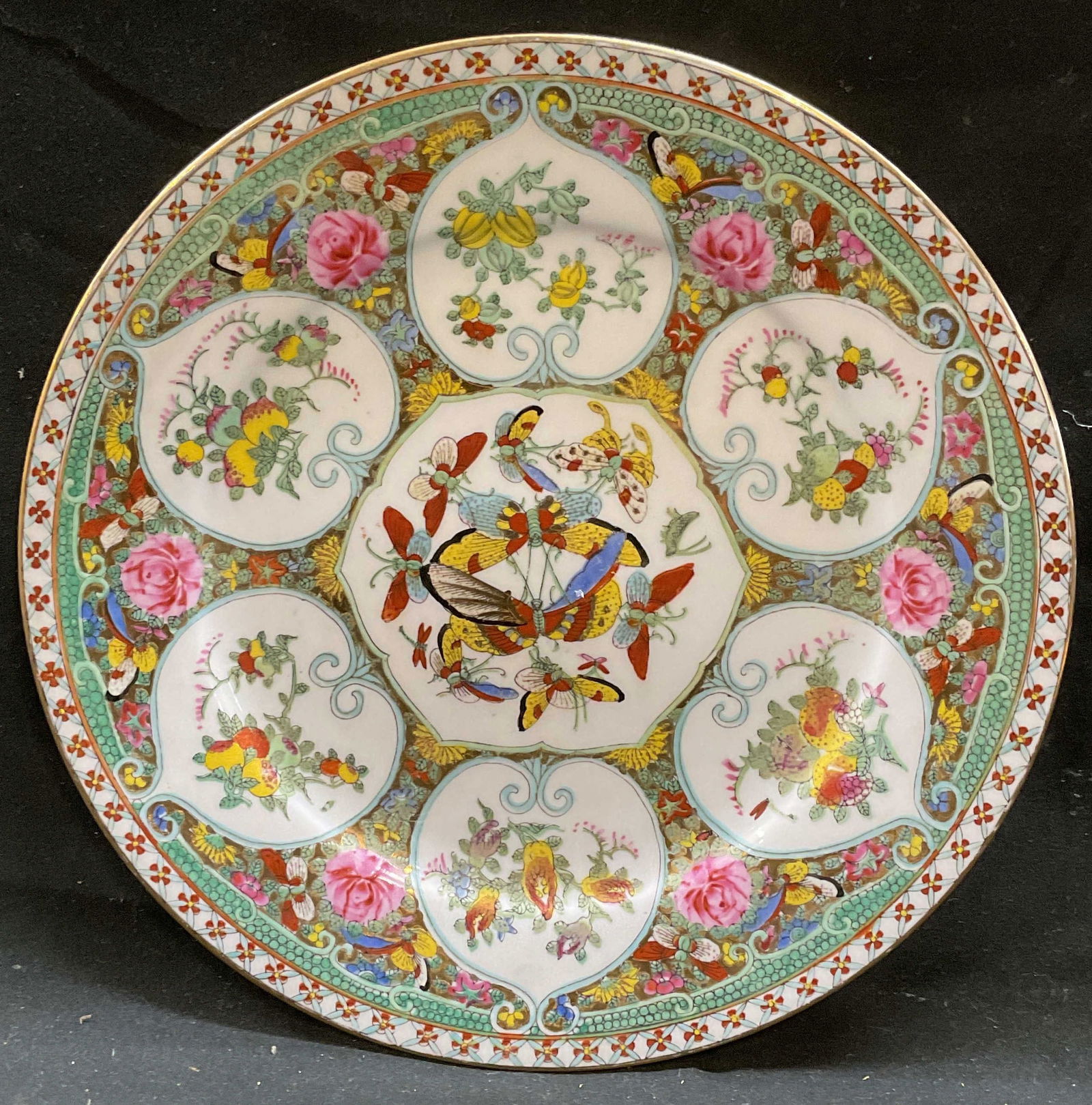 Signed Chinese Porcelain Butterfly Plate (1 of 6)