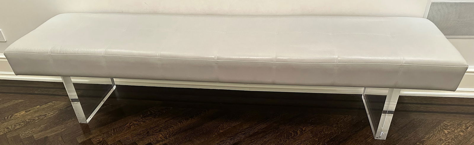 Long Gray Leather Lucite Bench (1 of 9)