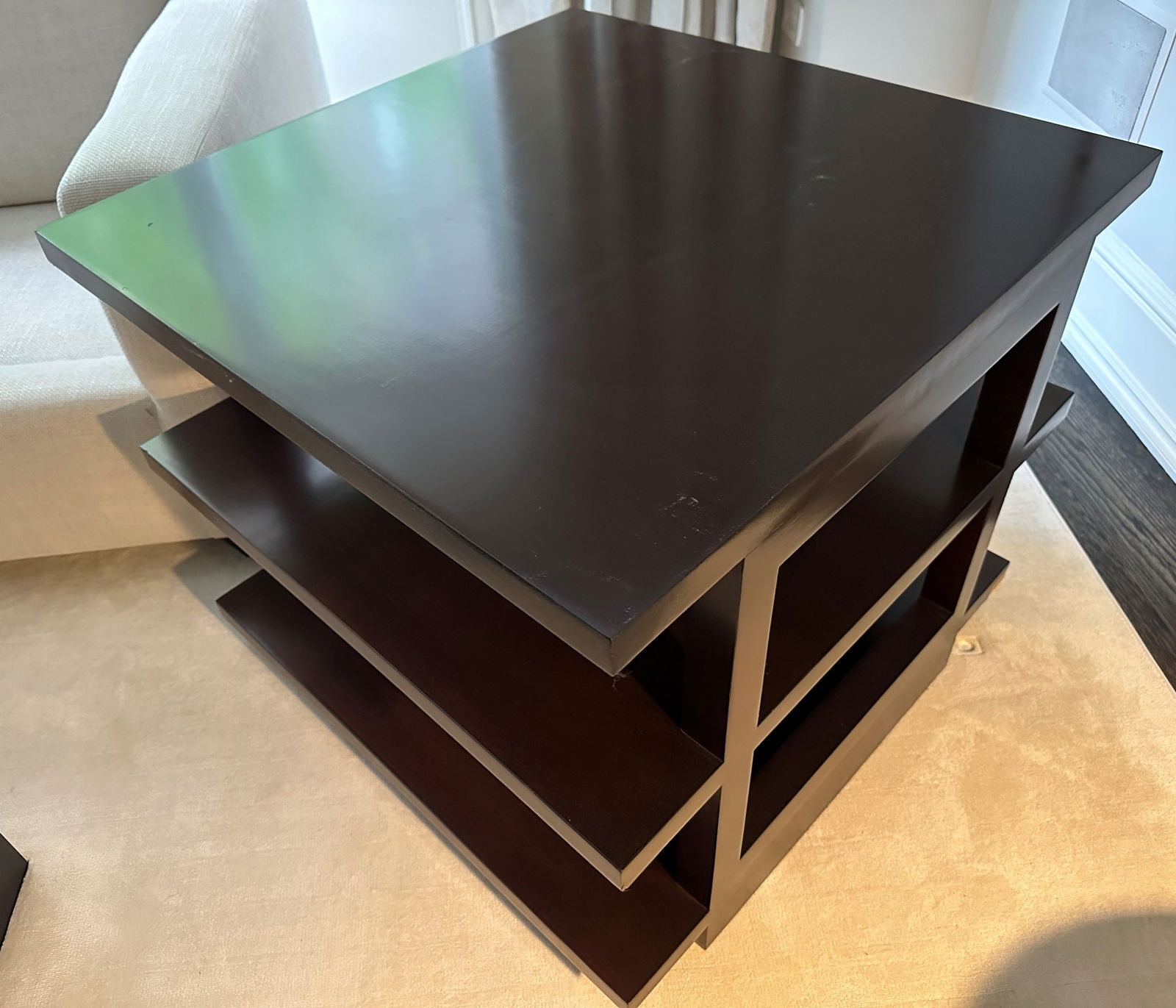 Polished Thick Wood Three Tier Modern End Table (1 of 13)