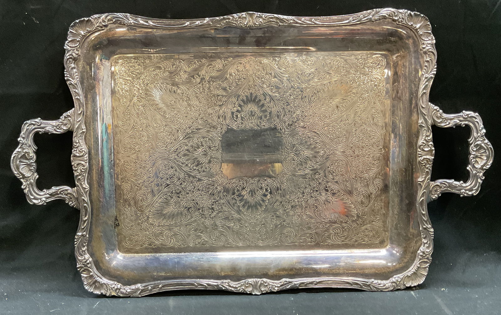 Vintage Silver Plated Chased Serving Tray 23.5in (1 of 6)