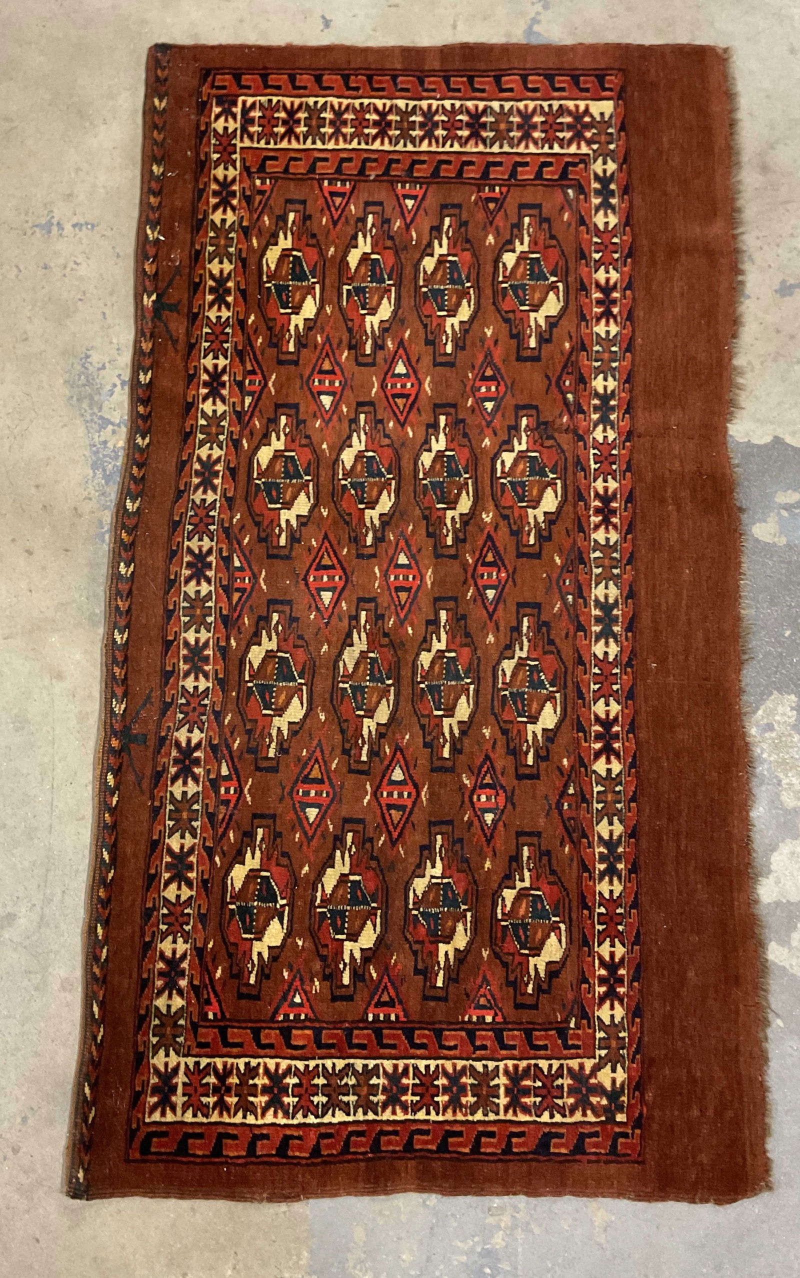 Antique Turkman Geometric Red Wool Area Rug (1 of 6)