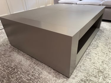 Custom Gray Leather & Gray Wood Coffee Table