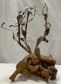 Rustic Driftwood & Metal Sculptural Table Lamp