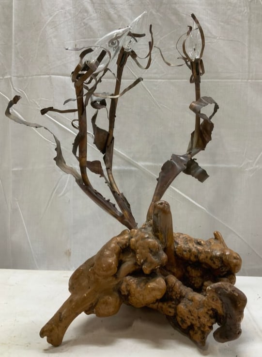 Rustic Driftwood & Metal Sculptural Table Lamp (1 of 7)