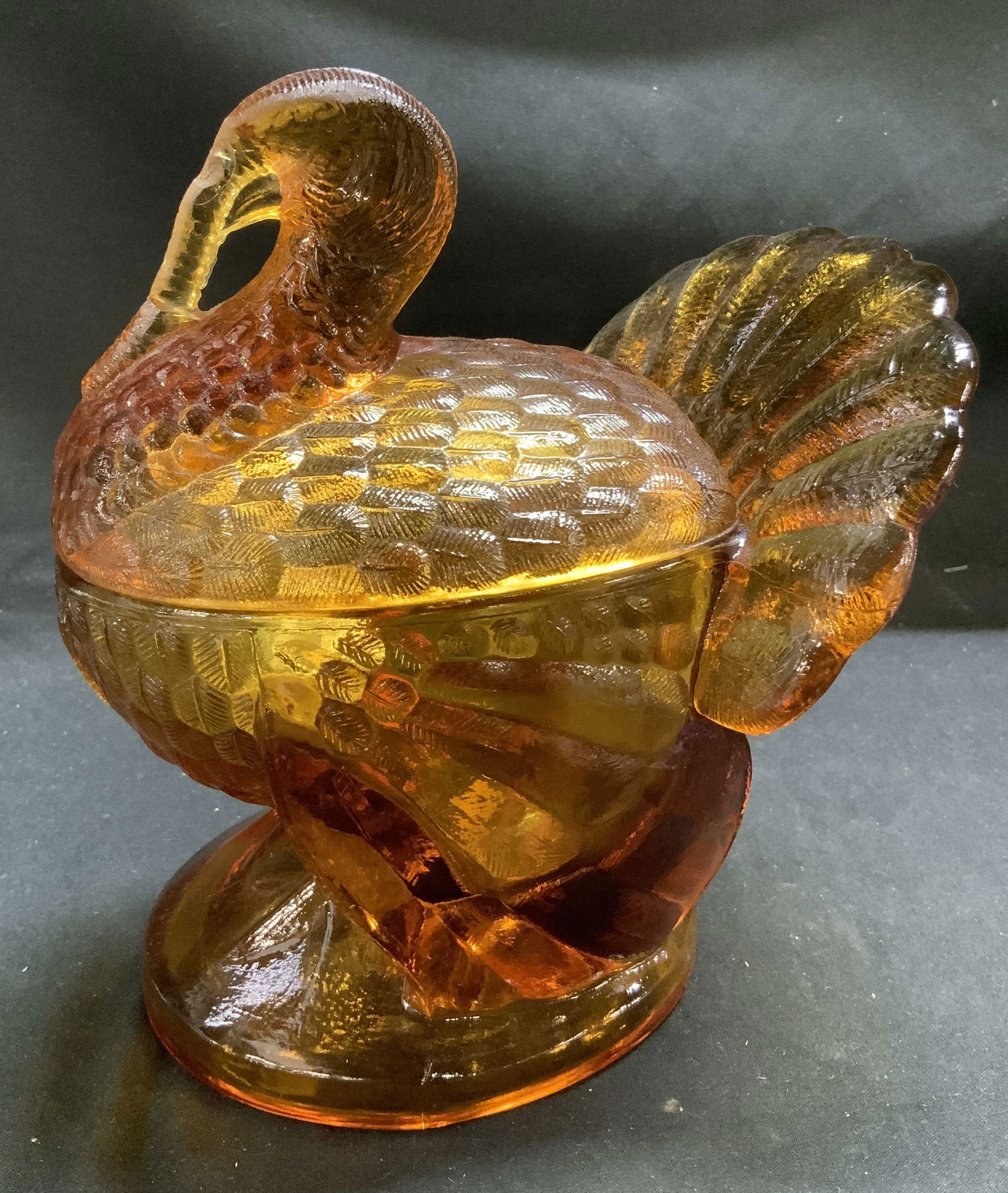 Vintage Amber Glass Turkey Candy Dish W Lid (1 of 6)