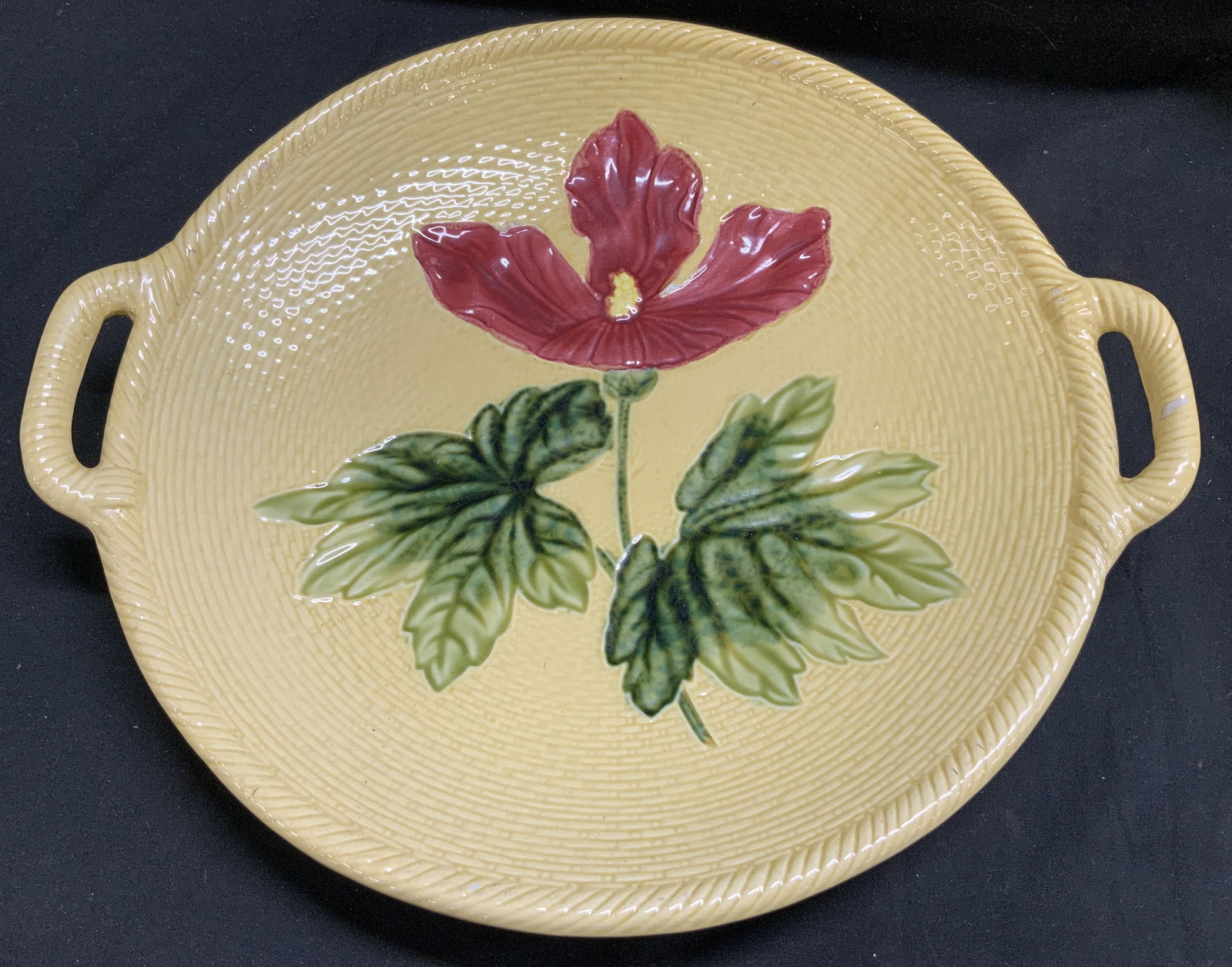 Antq LDBC Majolica Yellow Basketweave Tray GERMANY (1 of 7)