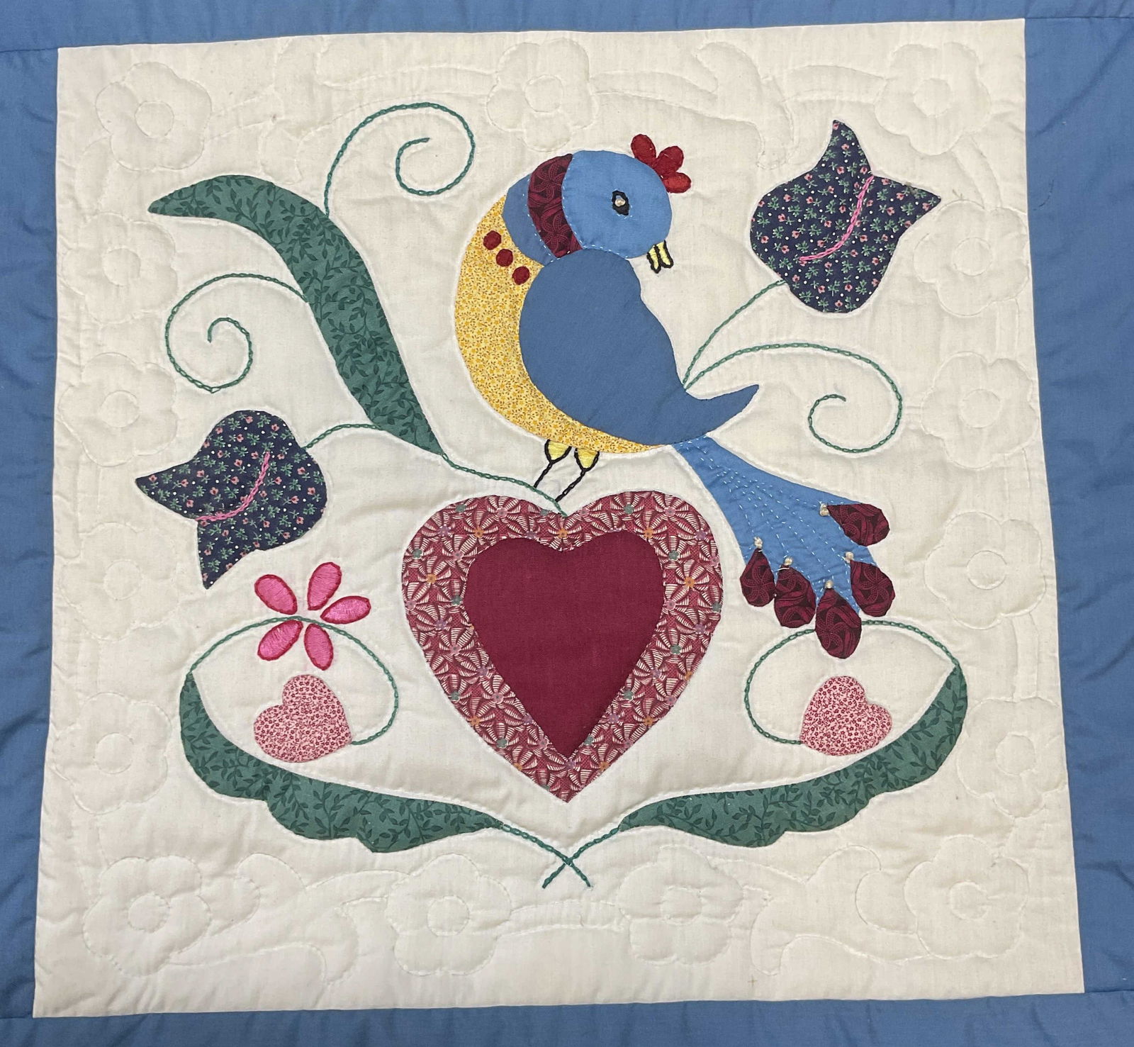 Quilted Embroidered Bird Heart Wall Hanging (1 of 6)