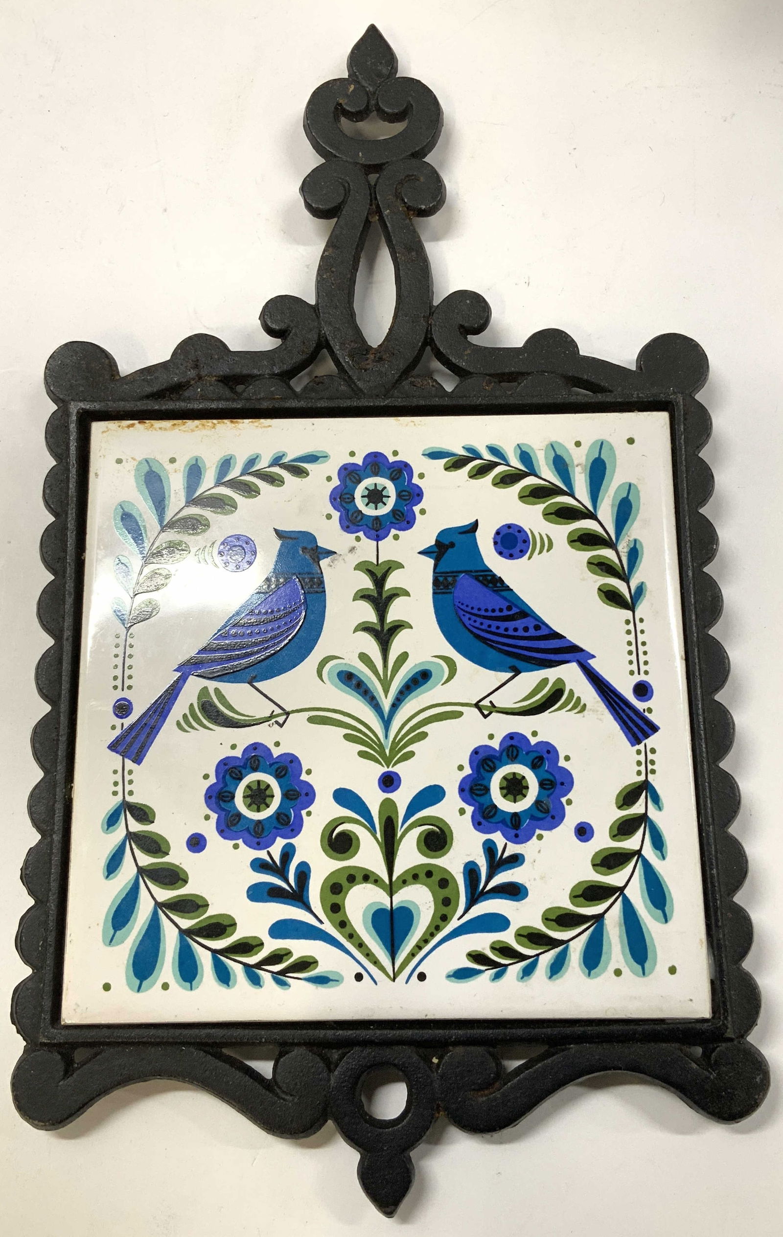 Vntg Lobeco Cast Iron Trivet Ceramic Tile JAPAN (1 of 7)