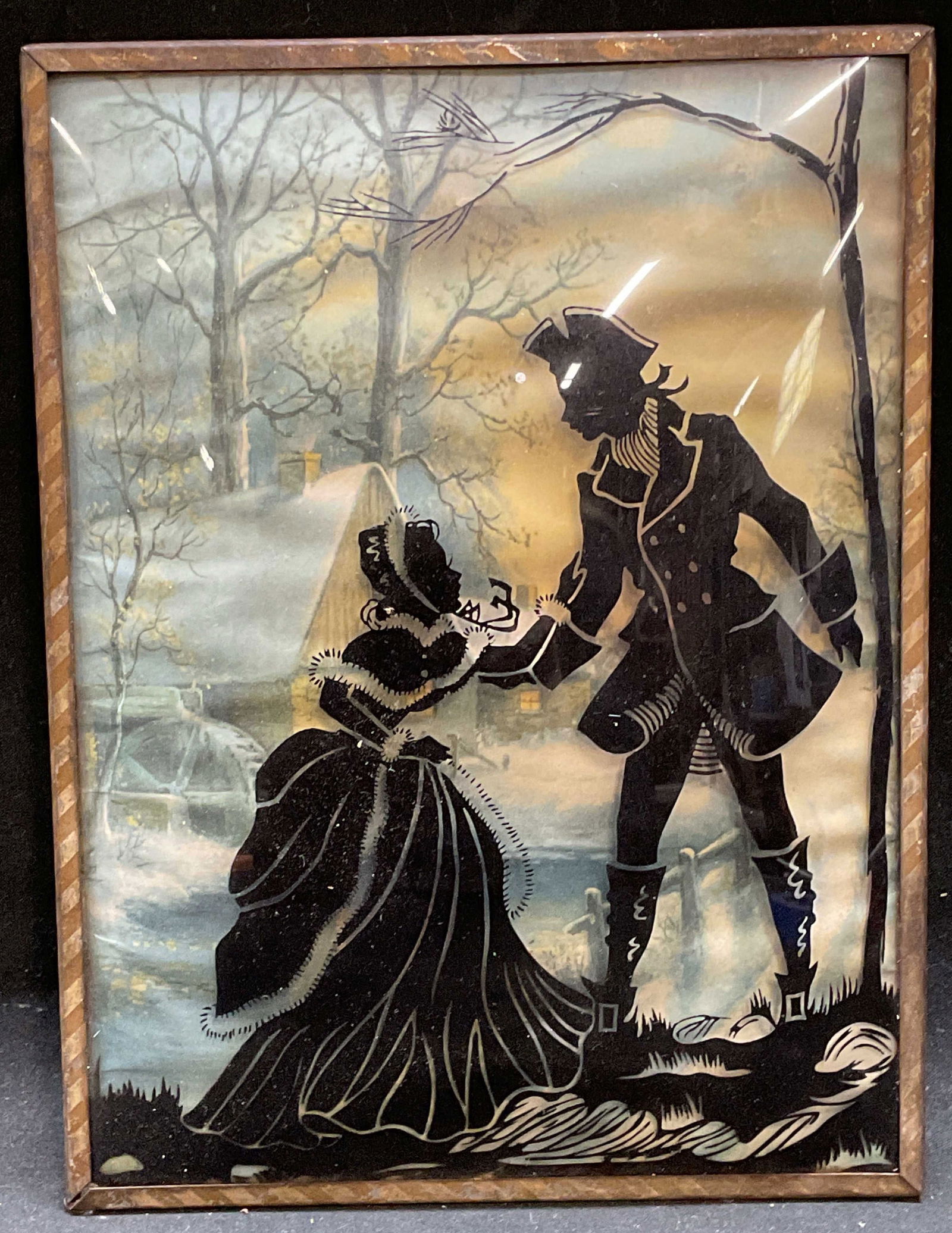 Vintage Framed Couple Silhouette on Glass (1 of 6)