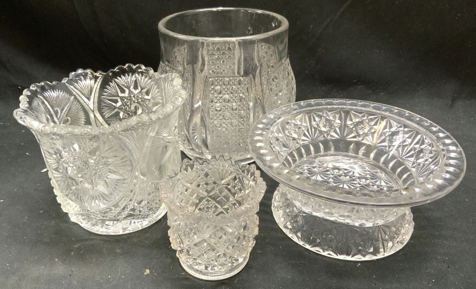 Lot 4 Pressed Glass Vessels W Geometric Detail (1 of 7)