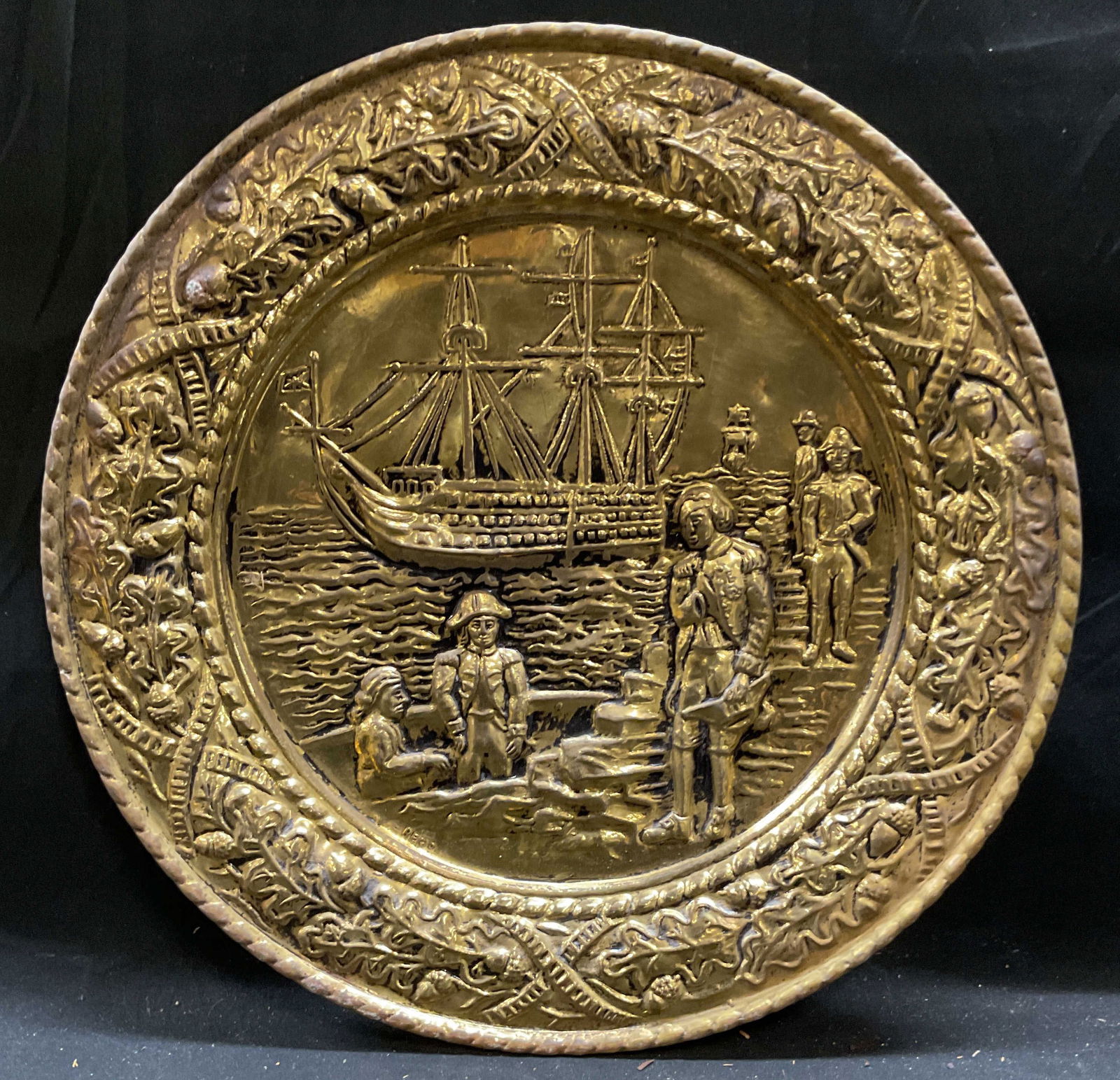 Vtg Brass Relief Sailors Ship Wall Plq England 14i (1 of 6)