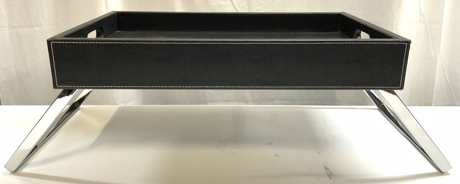 Leather Lined Serving Tray W Chrome Supports (1 of 8)