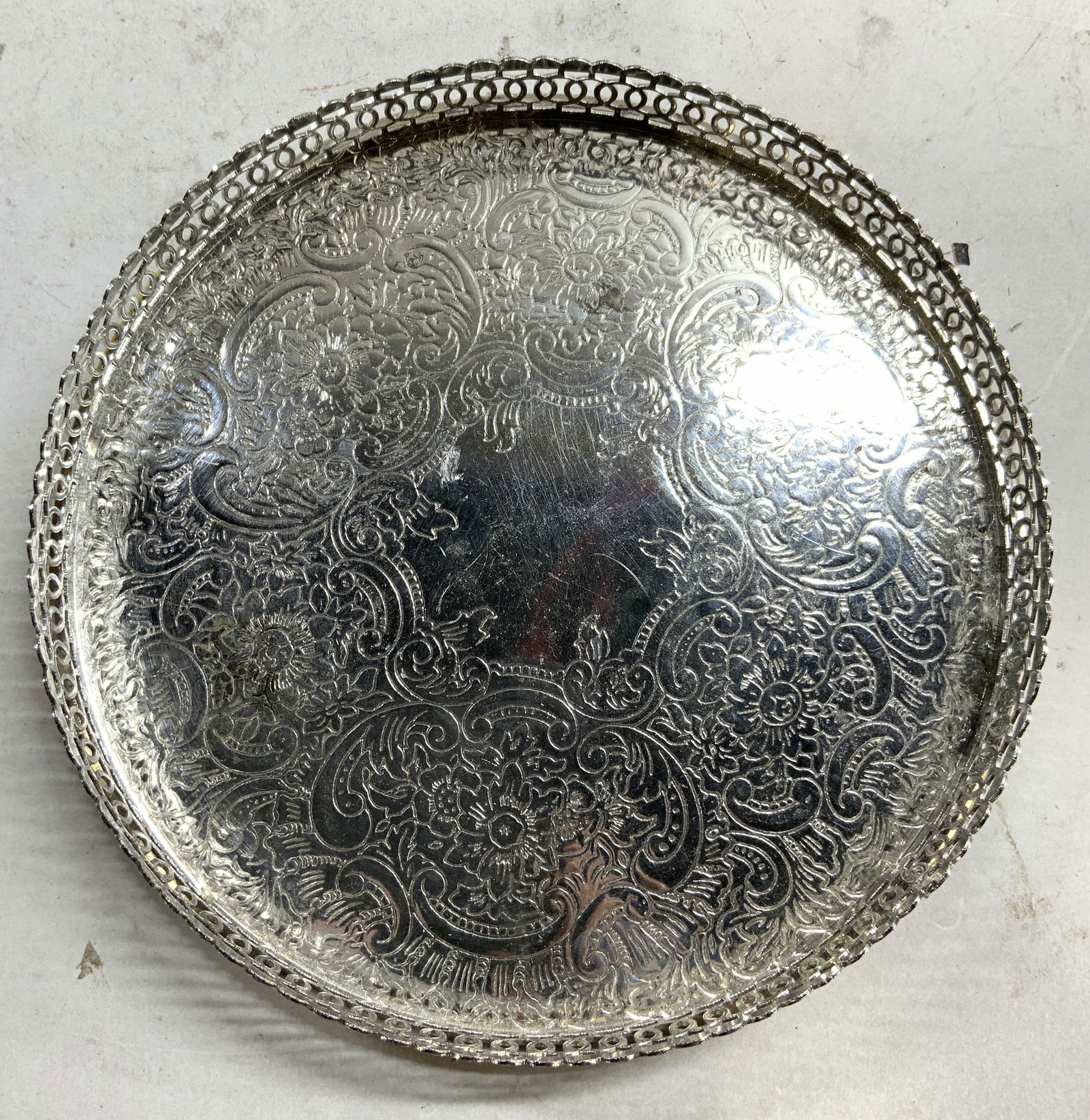 Vtg Etched Silver Plated Tray W Gallery ENGLAND (1 of 6)