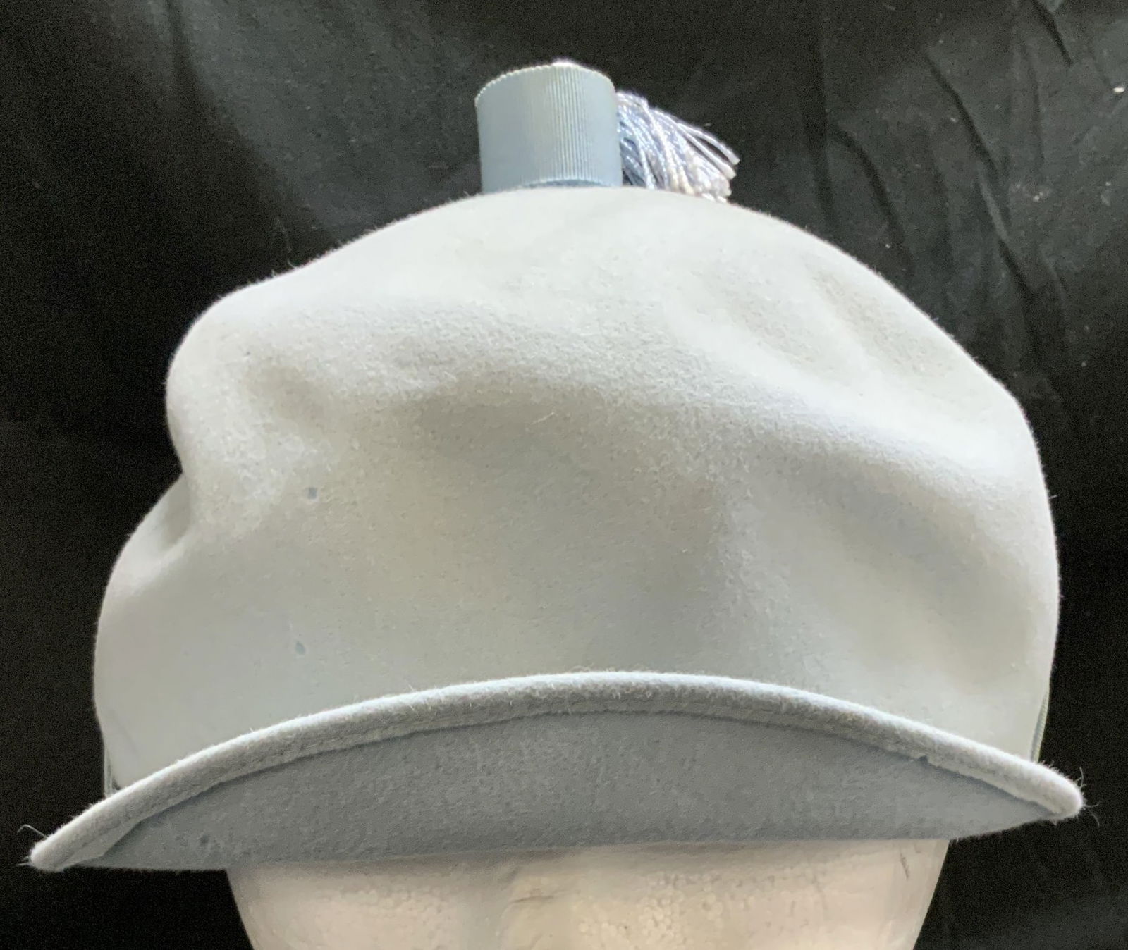 Vntg Adolfo II Lord & Taylor Blue Cap, Tassel USA: Vintage baby blue cap with tassel detail on top. Cap appears to be wool felt material & is Union made. Signed & marked. Reads, ADOLFO II. NEW YORK. PARIS. LORD & TAYLOR. UNION MADE BN. 099372. IN USA.