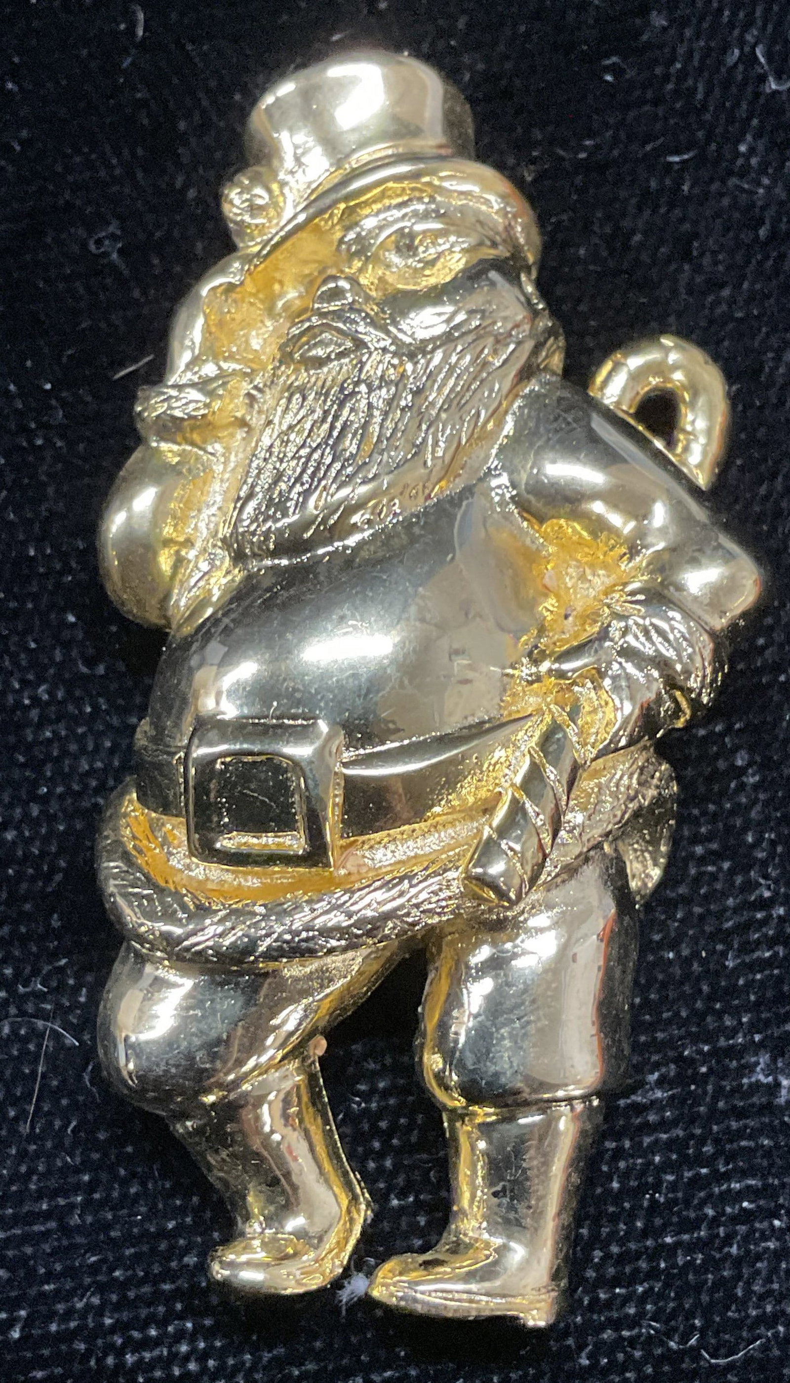 C Kellner Gold Tone Santa Claus Brooch: Vintage signed C. Kellner Santa Claus motif brooch. Measures approx 1.75 x .75 inches. Some wear including scratching. Jewelry, estate jewelry, costume jewelry, cocktail jewelry, fashion jewelry, acce