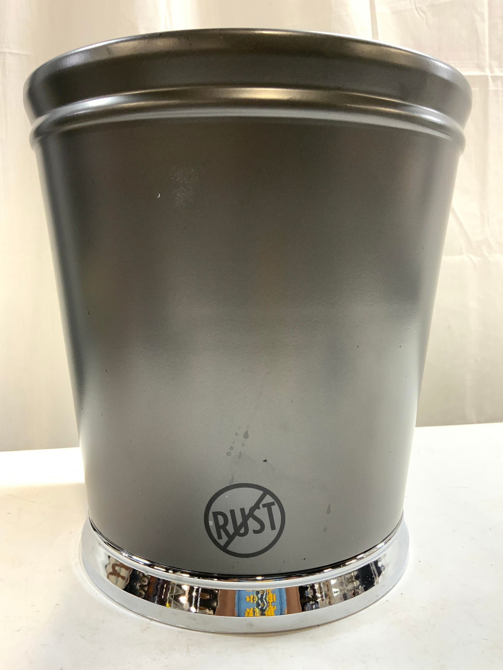 Grey Metal Bin Vessel W Chrome Base (1 of 7)