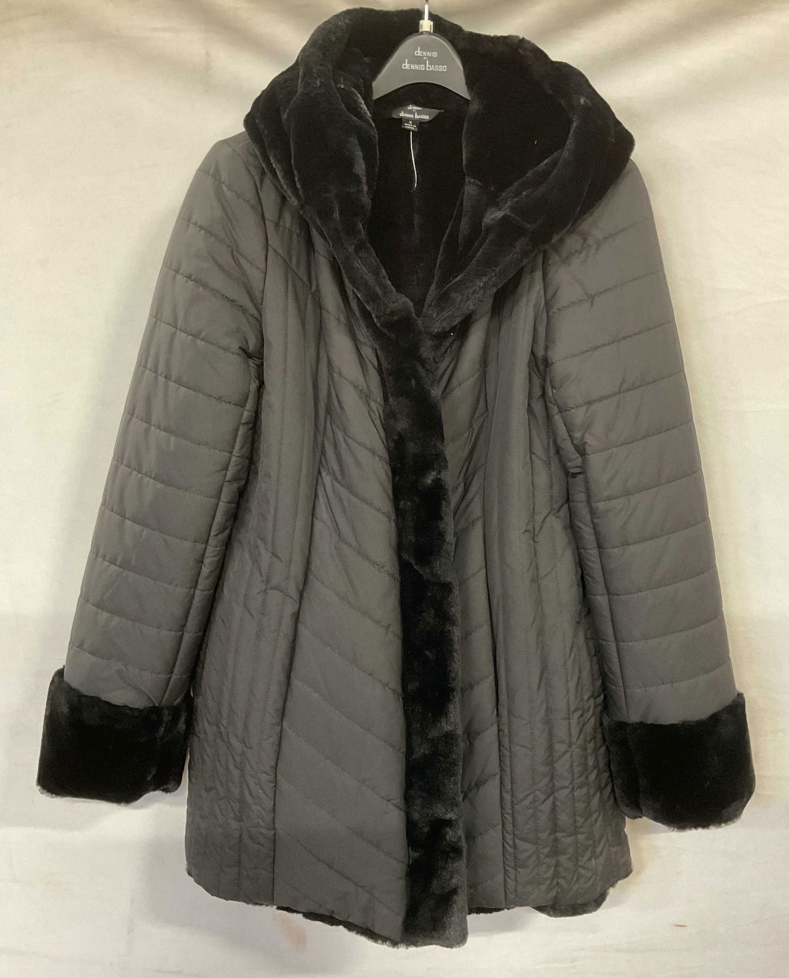 Dennis Basso Black Faux Fur Trim Coat NWOT (1 of 6)