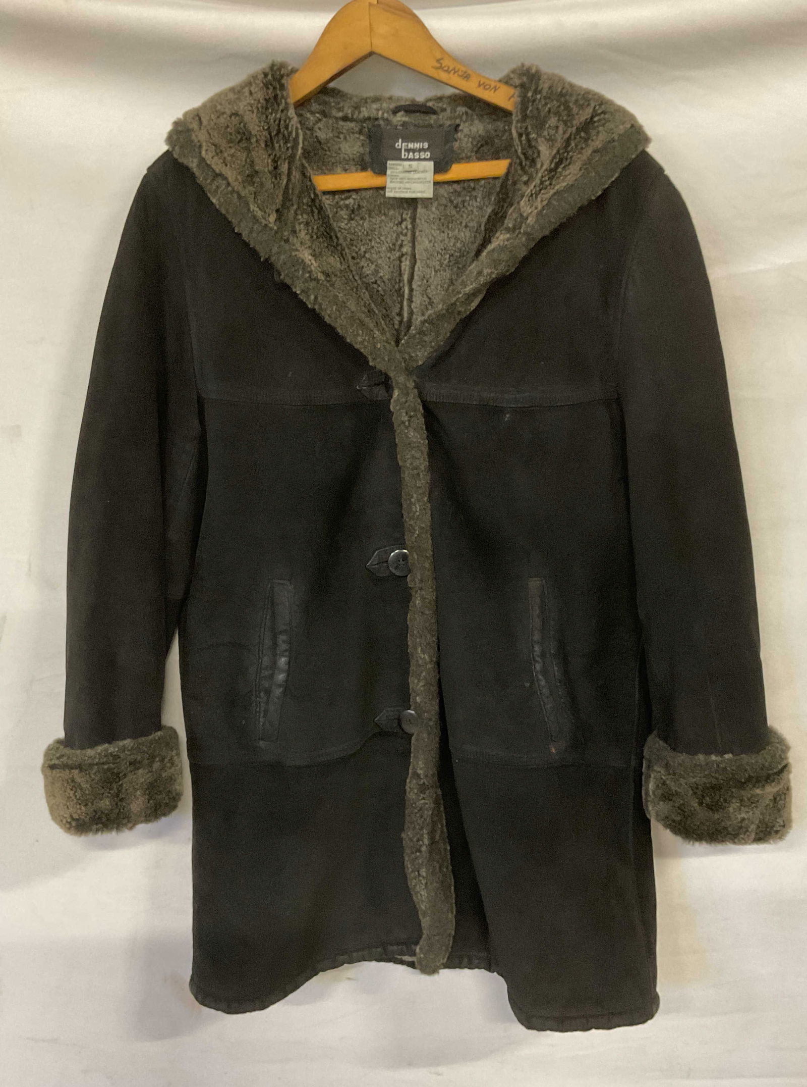 Dennis Basso Black Suede Shearling Style Coat (1 of 6)