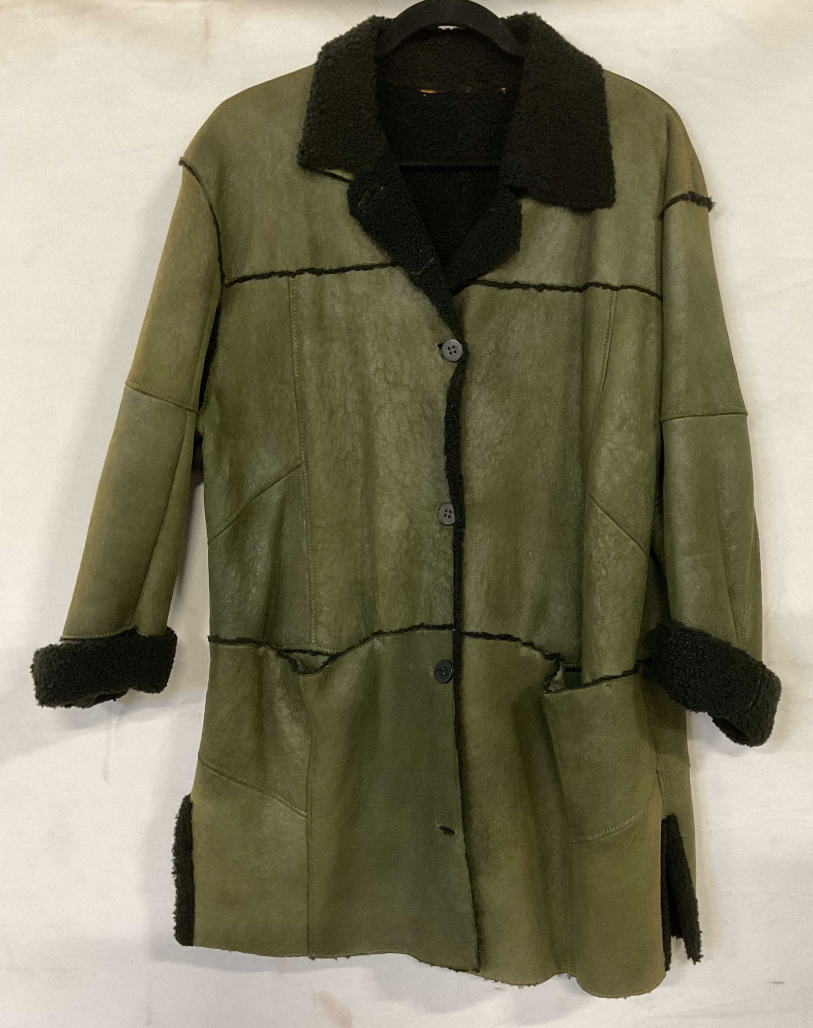 Vintage Green Suede Shearling Style Coat (1 of 6)