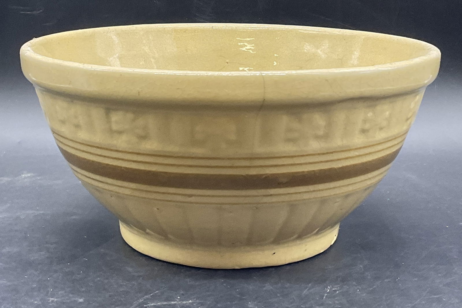 Vintage Banded Yellowware Pottery Bowl (1 of 9)