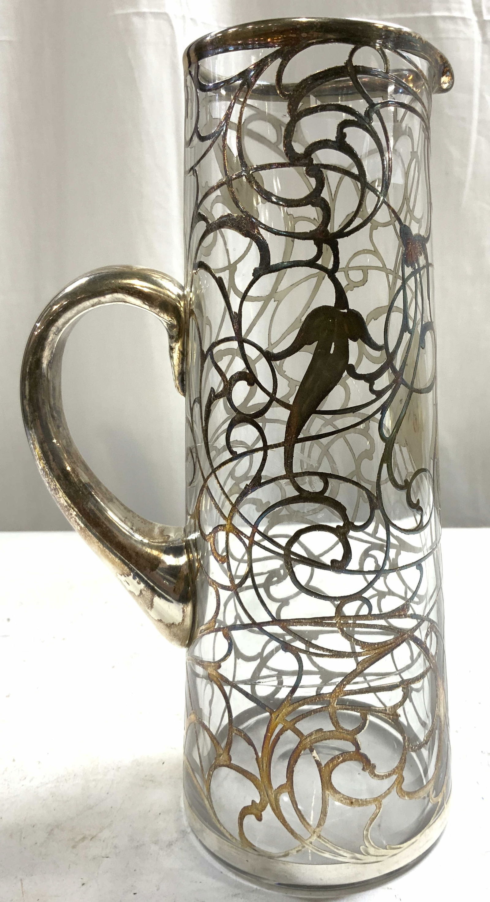 Vtg Sterling Silver Overlay Mngrmd Glass Pitcher (1 of 9)