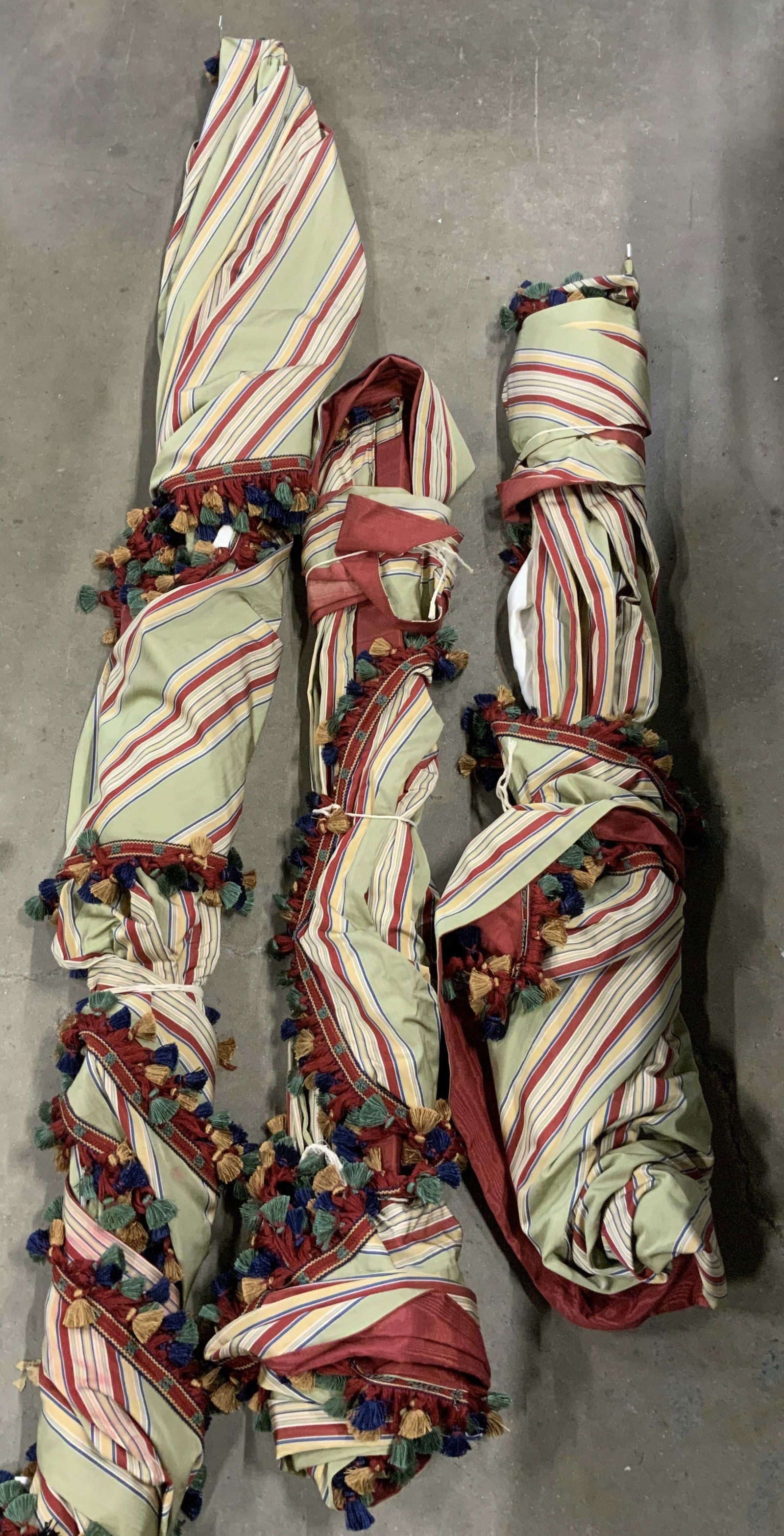 Set 3 Vntg Striped Valances W Tassel Trims 98in (1 of 10)