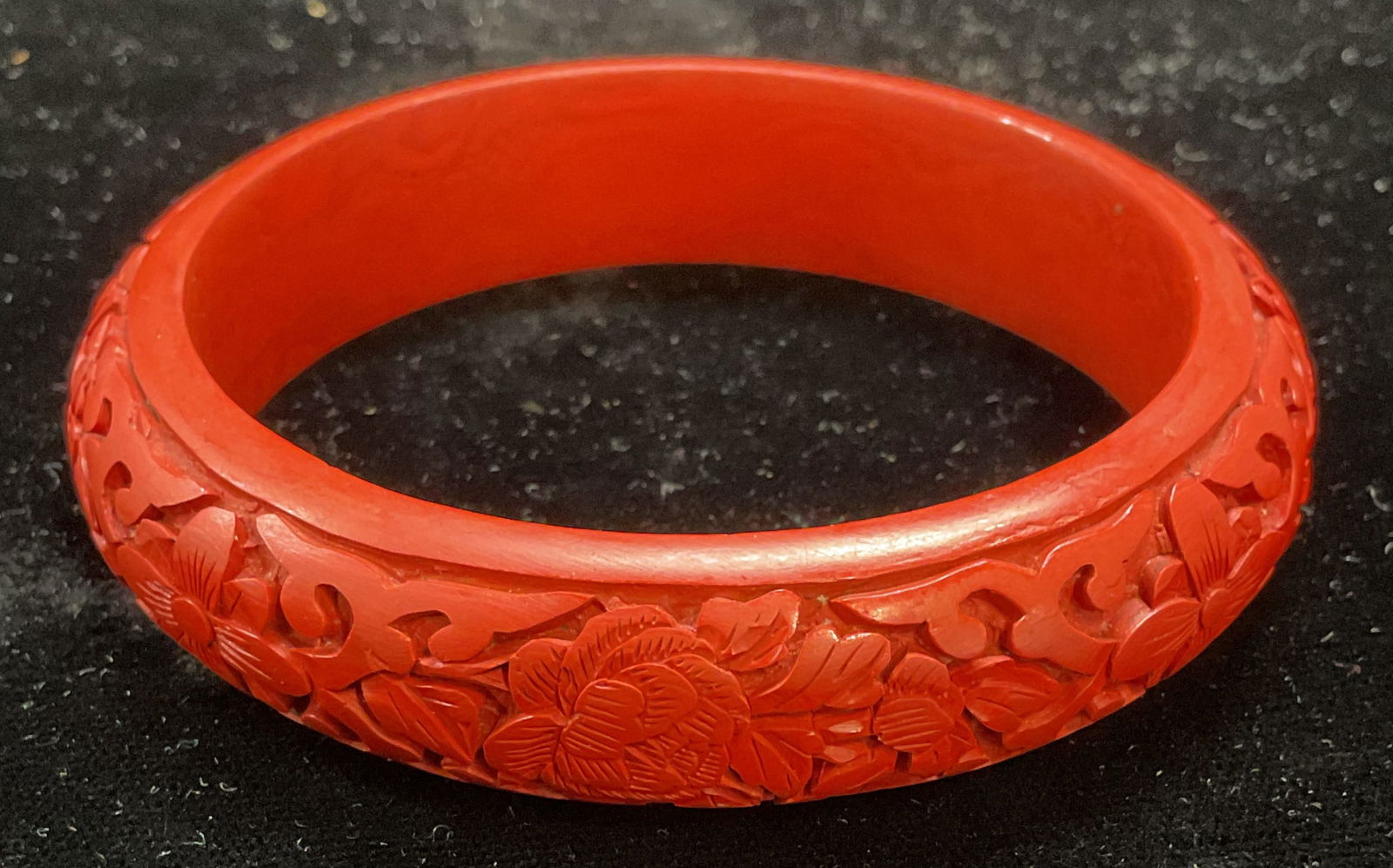 Cinnabar Style Asian Carved Bangle Bracelet (1 of 6)