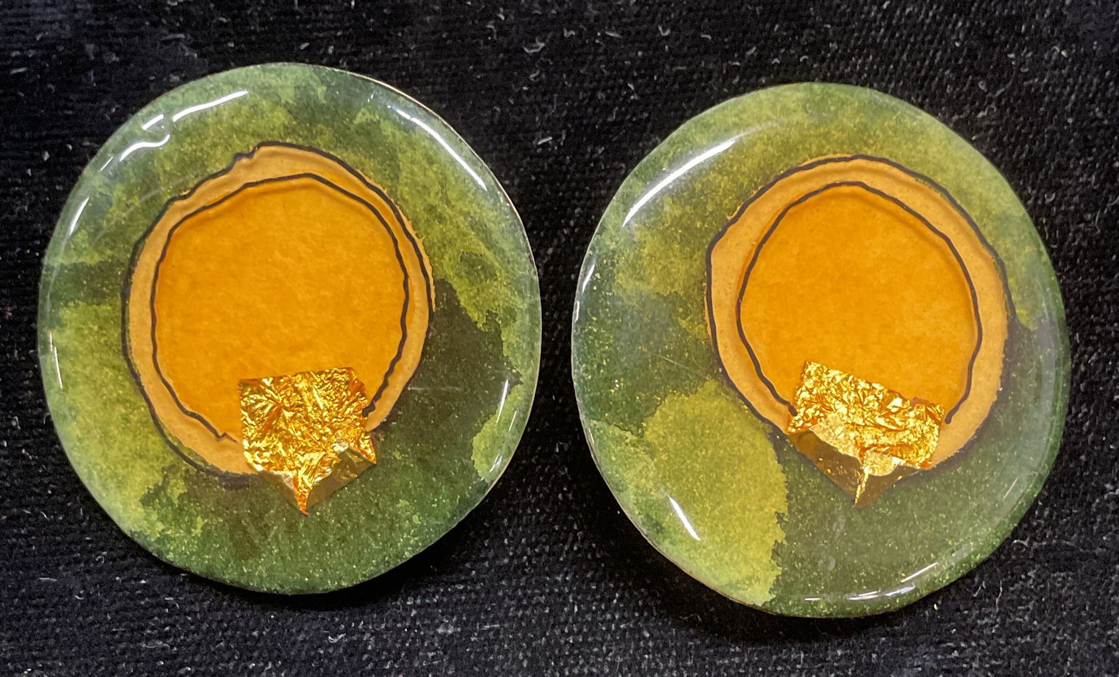 Signed Gray Green Gold Leaf Earrings (1 of 6)
