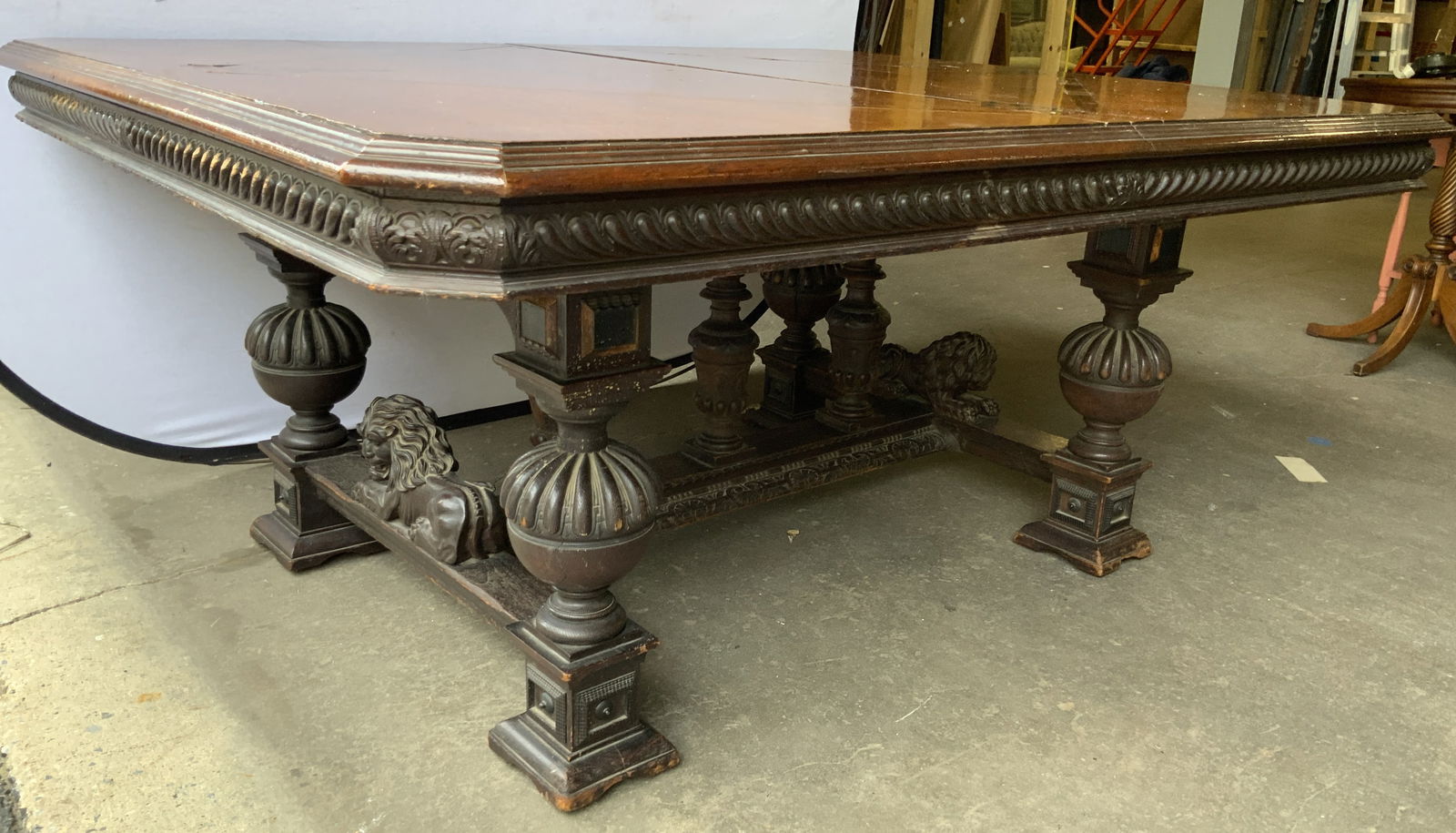 Atq Crvd Wd Jacobean Revival Dining Tbl W Leaves (1 of 13)